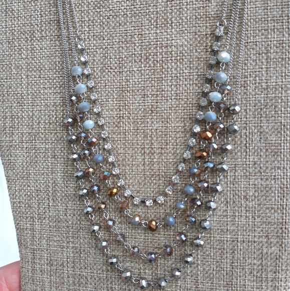 Ali-Khan necklace multi stand rhinestone ab beads silver tone - Picture 3 of 7